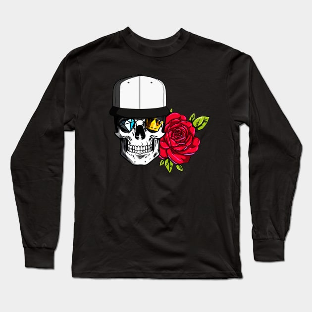 SKULL CROWN DIAMOND FLOWER Long Sleeve T-Shirt by MARGARIYAH